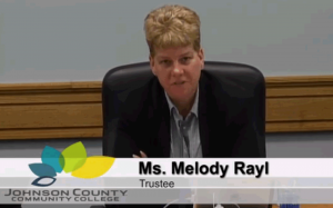 A screenshot from JCAV-TV's footage of the July 18, 2013, Board of Trustees meeting shows Board member Melody Rayl, who resigned Thursday, July 25. 