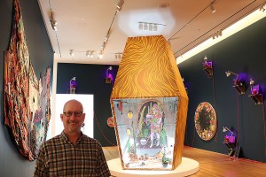 Mark Raduziner (Professor and Department Chair for Journalism and Media Communications) is the inspiration for an art exhibit. The exhibit is on display at the Nerman Museum.