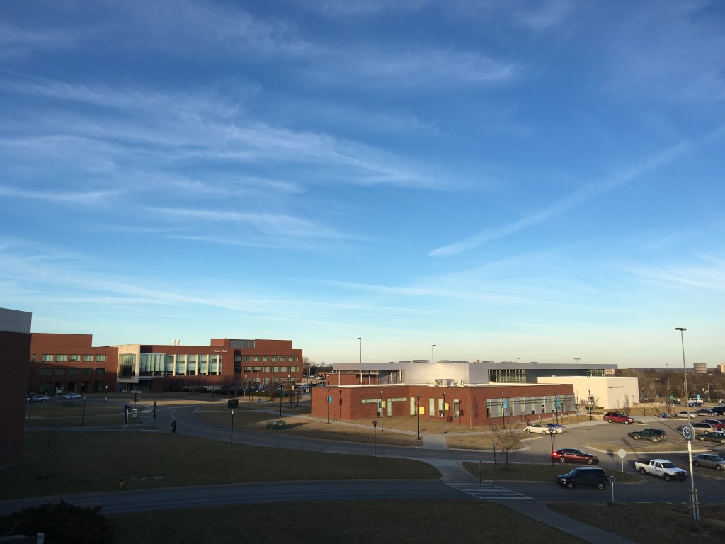 Mostly clear skies dominated the skyline from on top of Galileo's Garage on campus. Photo by Pete Schulte