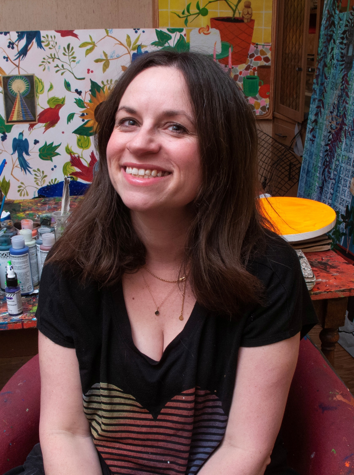 Brunette woman with shoulder length hair