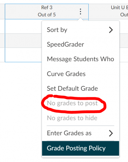 Screen shot showing the menu for a Canvas grades tool column head