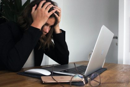 frustrated woman with computer