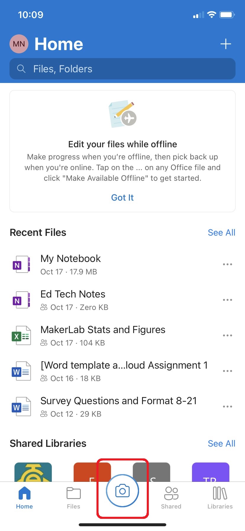 screenshot of OneDrive app