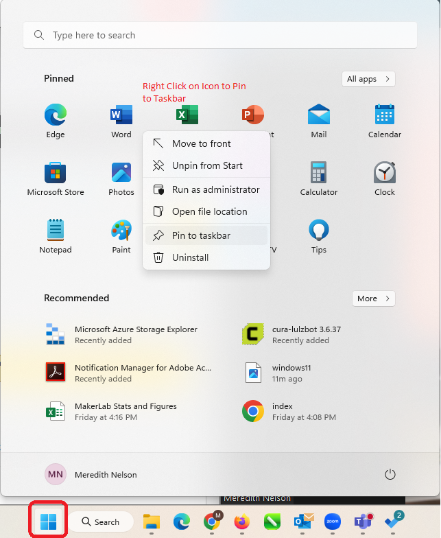 taskbar and start menu on Windows 11