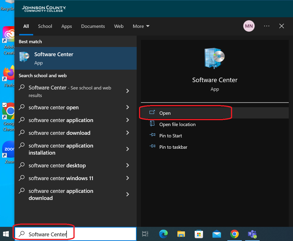 image of software center from start menu