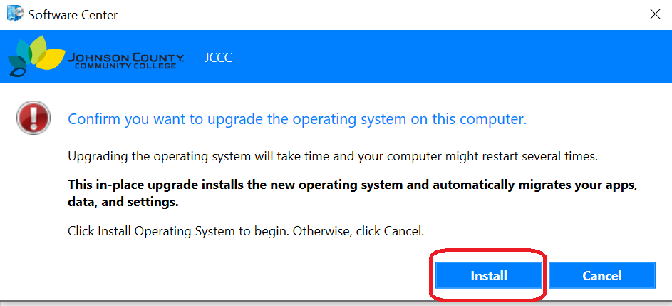 installation confirmation in software center