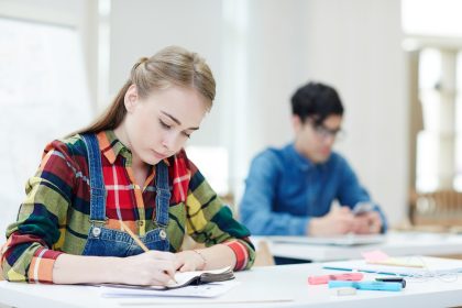 student taking test