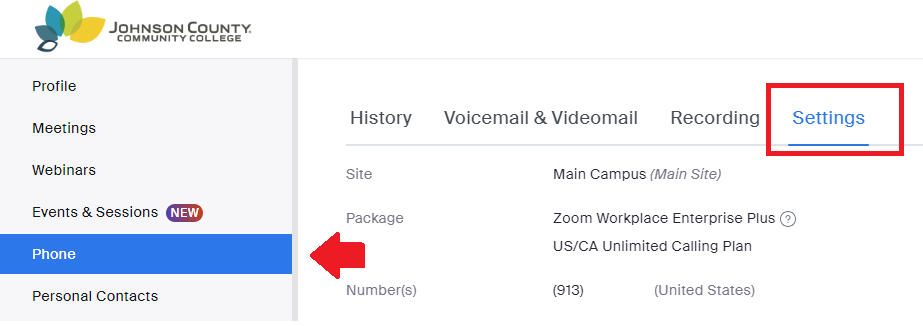 picture of zoom phone settings