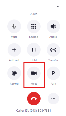 zoom phone screenshot with the meeting button highlighted