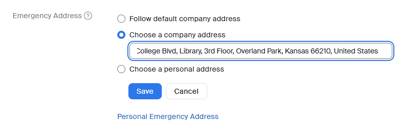 screenshot of zoom address selection