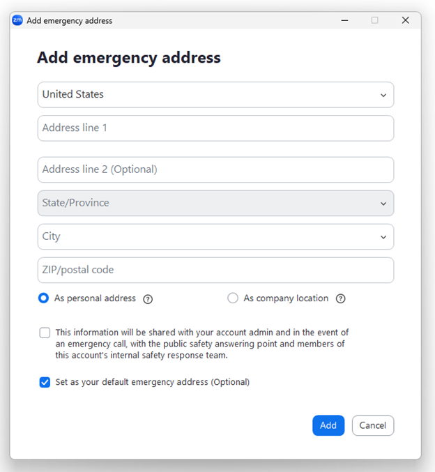 screenshot of zoom entry boxes for new address