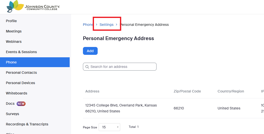 screenshot of zoom address list for users