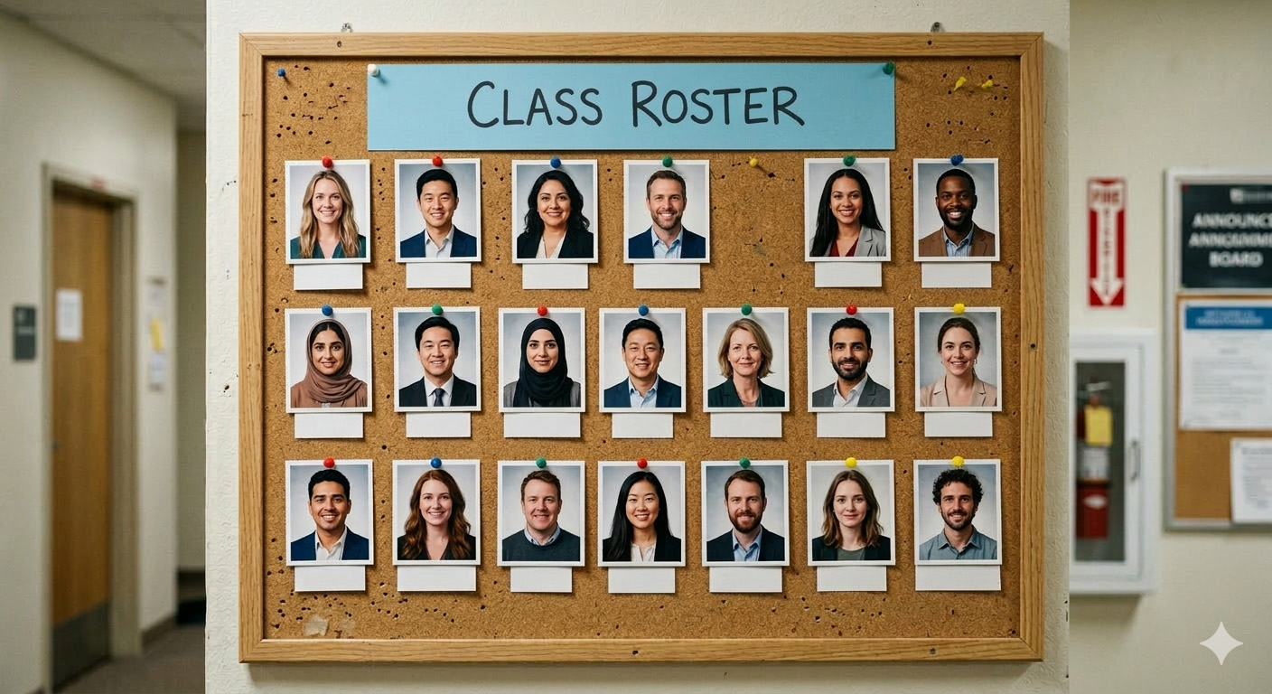 Gemini generated image of a class roster featuring adult students